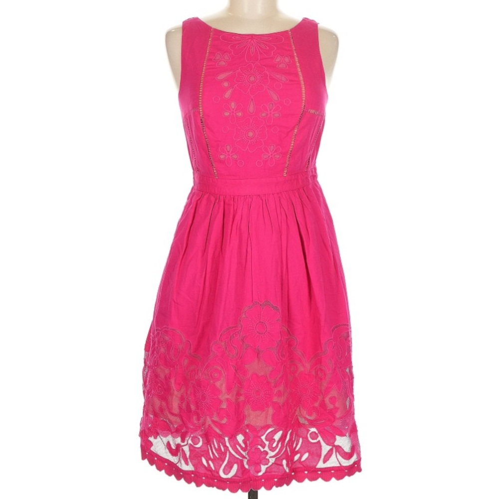 Moulinette Soeurs Hot Pink Embroidered Sleeveless Mini Dress